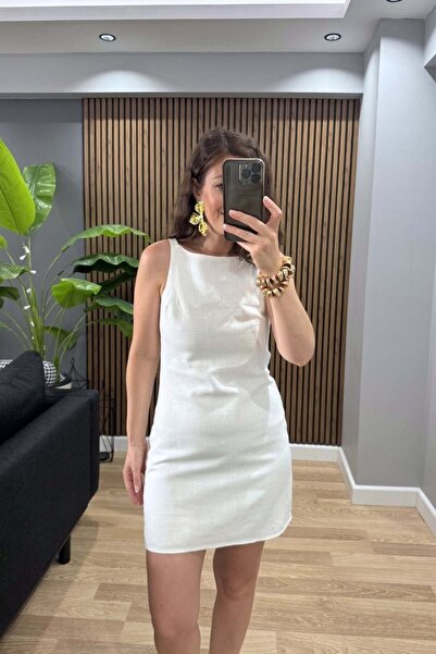 Banu Angay Antoryum Linen Lined Dress White
