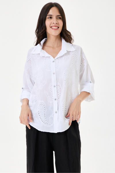 della moor Women's White Italian Shawl Pattern Scalloped Folded Long Sleeve O...