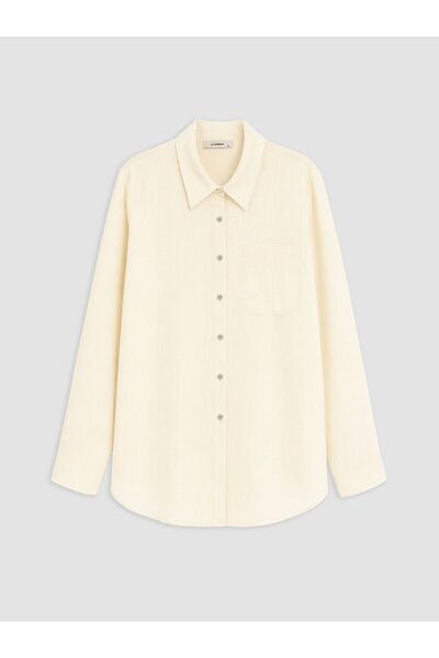 LC Waikiki Lcwaikiki Curve Yellow Plus Size Linen Blend Women's Shirt