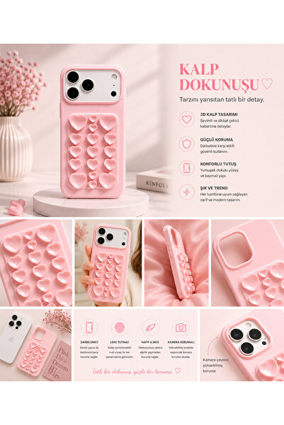 EskilikShop Yeni Sezon SADECE İPHONE 17 PROMAX UYUMLU Kalp Detaylı Vantuzlu S...