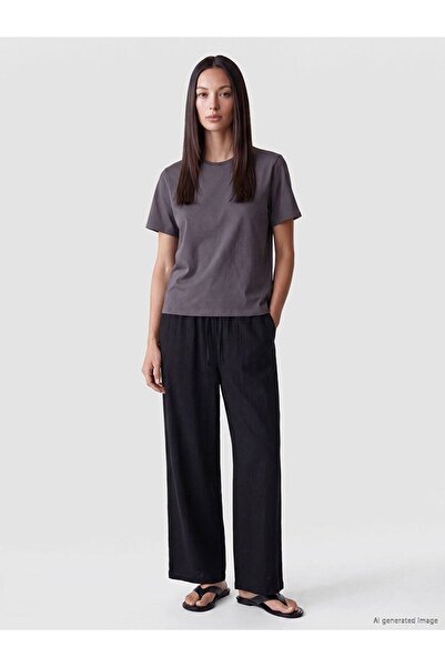 LC Waikiki Lcwaikiki Classic Black Elastic Waist Wide Leg Women's Trousers