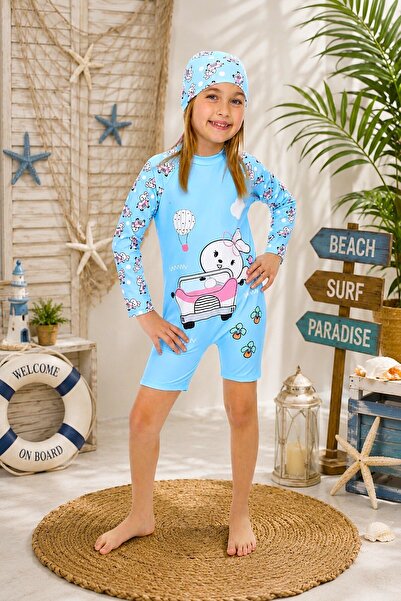 DeKuBaby New Season Long Sleeve Zippered Boneli Sunscreen Girls' Jumpsuit Swi...