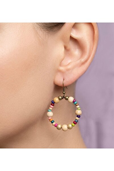 LeylanTakı Women's Multi-Colored Authentic Wooden Hoop Earrings Bijouterie Tr...