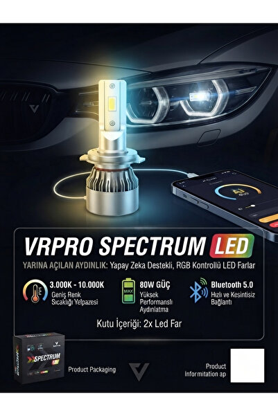 İyem VRPRO Spectrum Led Xenon Far Ampülü 12-24V Telefondan Uygulama Kontrollü...
