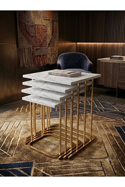 Nokta Sehpa Home 4LÜ RÜYA TREND GOLD METAL BEYAZ TABLA ZİGON SEHPA YAN SEHPA ...