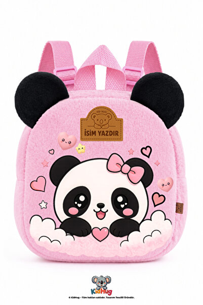 KidHug İsimli Kız Çocuk Sırt Çantası Panda Figürlü Peluş Pembe Anaokulu Kreş ...