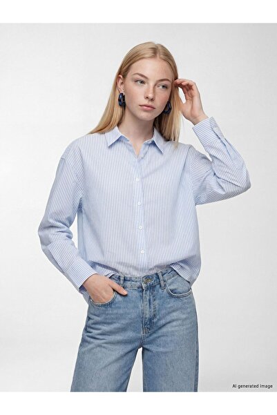 LC Waikiki Xside Blue Striped Oversize Oxford Women's Shirt