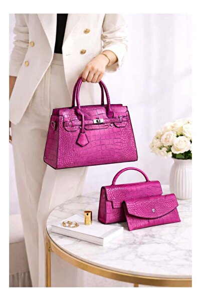 oludeniz 3-Piece Elegant Croc-Texture PU Leather Handbag Set – Premium Tote, ...