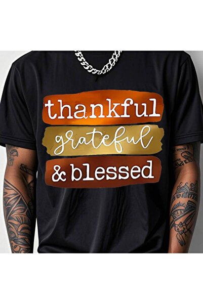 12 Teknoloji تي شيرت رجالي بطبعة 'Grateful Thankful Blessed' بتصميم عصري وياق...