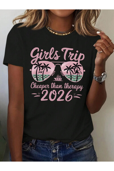 LİNA06 تي شيرت بطباعة حروف "Trip Cheaper Than Relax 2026"، قميص كاجوال بأكمام...