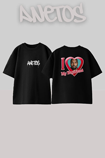 Anetos Kanye West_63 Μαύρο μπλουζάκι με στάμπα σχεδίου Unisex Oversize