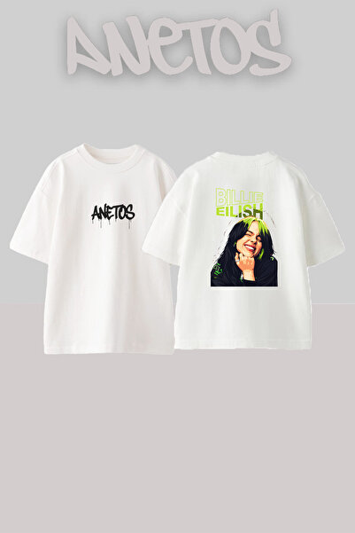 Anetos Billie Eilish_116 Design Printed Unisex Oversize White Tshirt