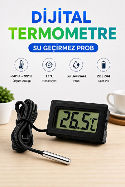 TrendDeco Dijital Termometre - Su Geçirmez Prob | LCD Ekranlı Sıcaklık Ölçer