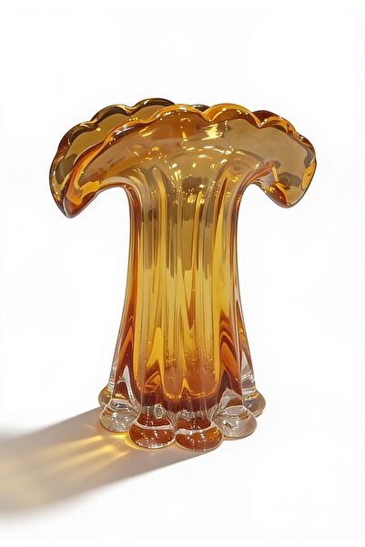 HANN Dekorasyon Imported Palm Amber Glass Vase Large 24 cm