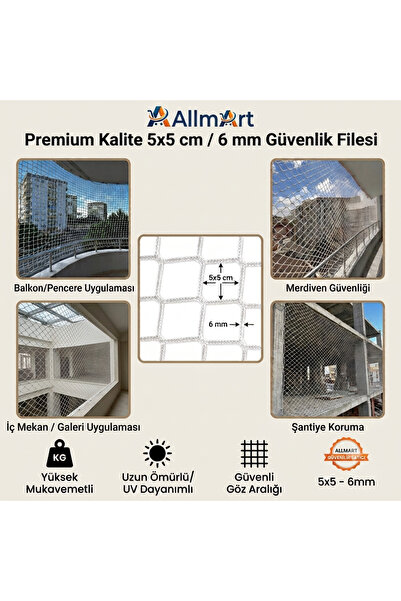 Allmart File - (2mt*2mt ) 6mm ip Kalınlığı - 5*5cm göz aralıklı Güvenlik File...
