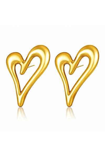 OEM Gold Asymmetrical Heart Earrings, made of stainless steel, 18K gold plated