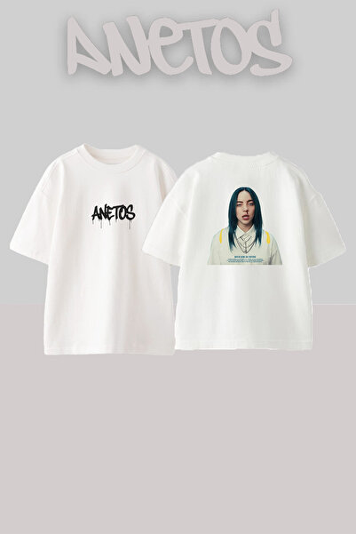 Anetos Billie Eilish_71 Design Printed Unisex Oversize White Tshirt