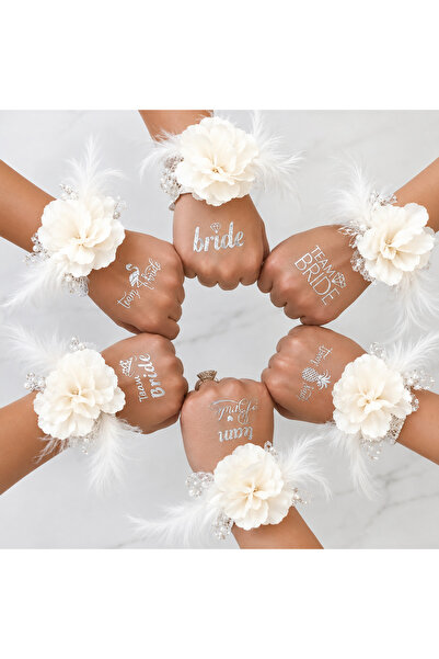 BALON DİYARI Bride To Be, Bride ve Team Bride Silver Renk Gümüş Geçici Dövme ...