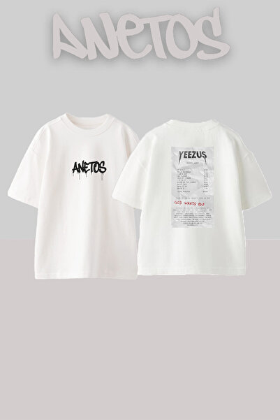 Anetos Yeezus Kanye West Design Printed Unisex Oversize White Tshirt