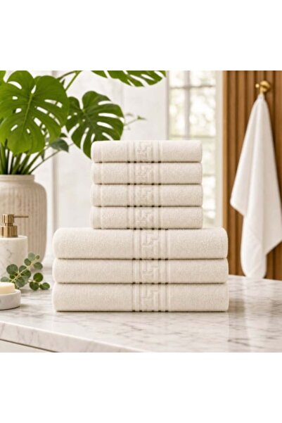 OEM Set de 7 prosoape 100% bumbac, 550 g/m² Crem – 4 pentru față/mâini + 3 pe...