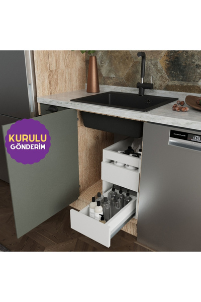 HOMECONOM Stora 30 cm Evye Dolabı ve Dolap İçi Düzenleyici Çift Çekmeceli Üni...