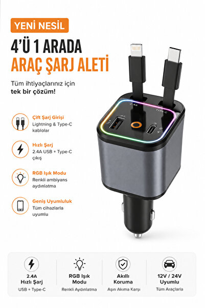 SAYMOND 66W PRO cw1 Led Işık Tavan Aydınlatmalı 4IN1 Çift Kablolu Hızlı Şarj ...