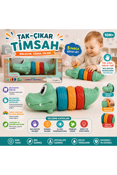 Erpa Oyuncak Montessori Timsah Oyuncağı | Tak Çıkar Duyusal Bebek Oyuncağı | ...