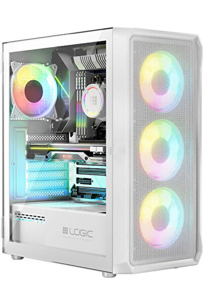 LOGİC Carcasă PC Portos ARGB Gaming Midi Tower cu fereastră laterală Albă