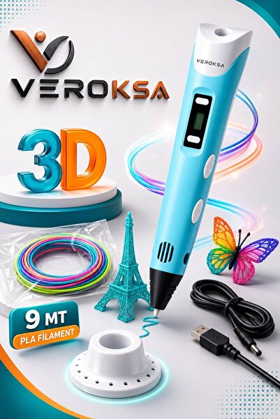 VEROKSA 3D Kalem - 9 mt Filamentli 3D Yazıcı Kalem (MAVİ)