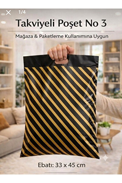 MTA Takviyeli Poşet 3 no 33×45 100 Adet Diagonel Çizgili Siyah