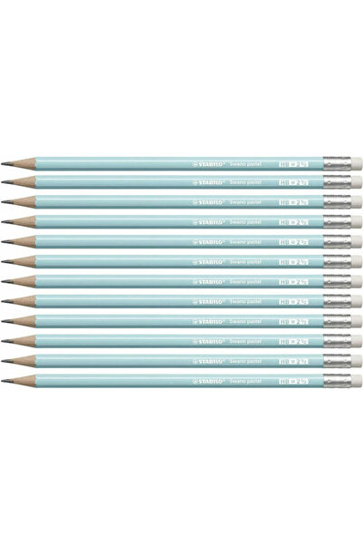 Stabilo Set de creioane grafit Swano HB cu radieră, albastru deschis, 12 bucăți