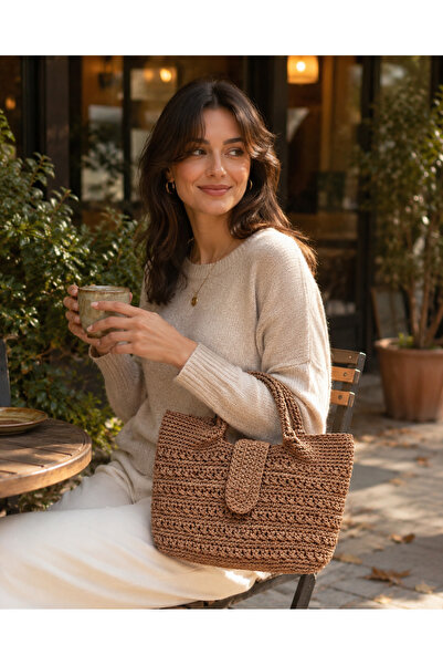 ZİVORA Women's Knitted Tote Bag Summer Straw Look Handbag Brown Casual Should...
