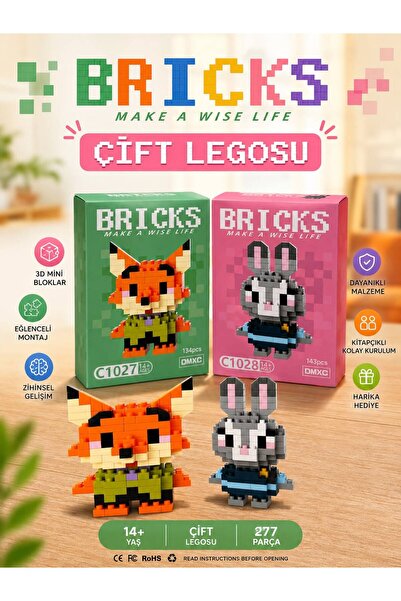 Bricks ÇİFT LEGOSU KOLEKSİYONLUK FİGÜR - SEVGİLİYE HEDİYE(Zootopia Nick-Judy)