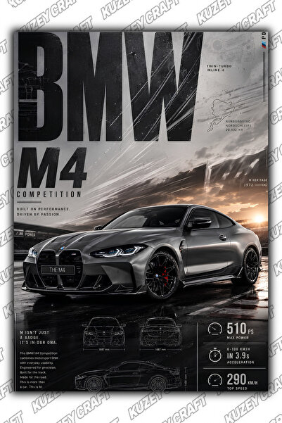 Kuzey Craft BMW M4 Metal Poster Duvar Tablosu Özel Tasarım Hediye Parlak HD B...