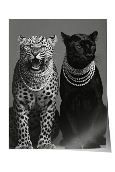Siyah Beyaz Leoparlar Premium Poster - Lüks Duvar Dekoru