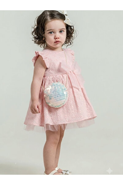 Maison Bebe Cocosiss Baby Girl Sequin Bag and Bow Evening Dress