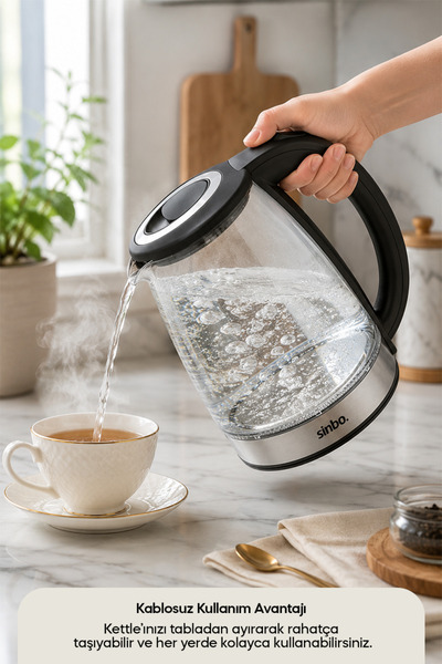 Sinbo SK 8046 1,8 L Cam Kettle LED Aydınlatmalı Kablosuz Su Isıtıcı