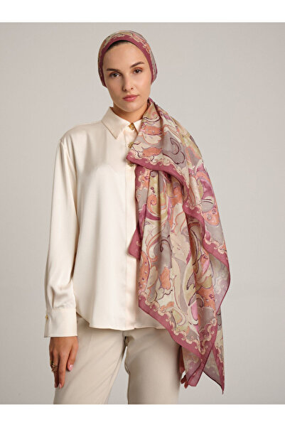 Mugo Wear Mihrimah Patterned One-Sided Shawl - Rose
