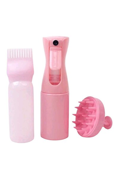 OEM Set pentru ingrijirea parului, pulverizator, perie si dispenser ulei, roz