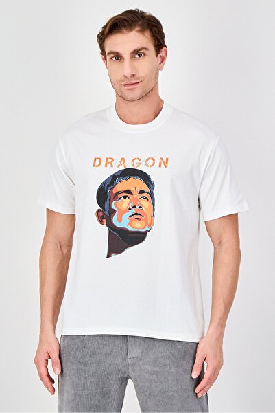 Bruce Lee Club Men Crew Neck Short Sleeve Graphic Print T-Shirt, White