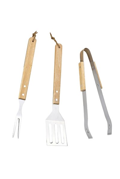 OEM Set 3 ustensile pentru gratar cu maner din lemn