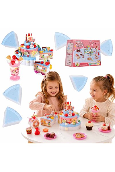 Ikonka Set tort aniversar de jucarie pentru copii Blue, interactiv cu trei et...