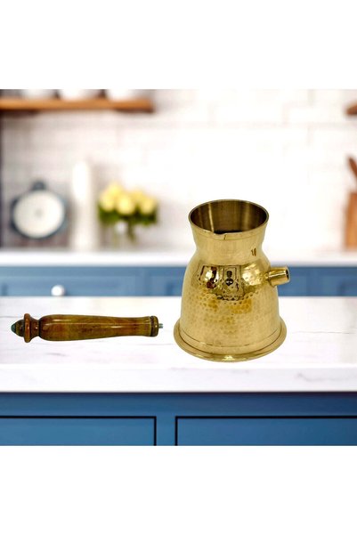 Al Athar Arts Turkish Coffee Maker Brass With Hammer Work(H:3''W:2.5''Capacity:200ML)