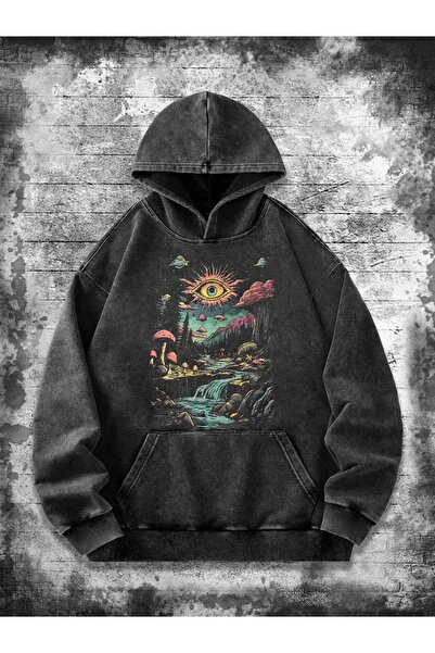 Touz Moda Aesthetic Retro Printed Vintage Hooded Sweatshirt