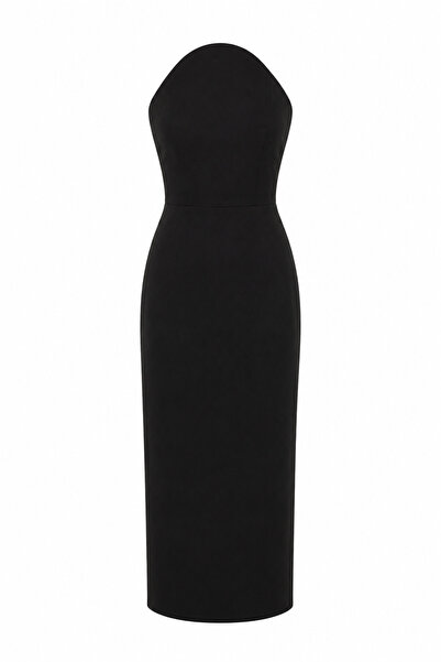 HAZELANNA Atlas Fabric U-Neck Black Dress