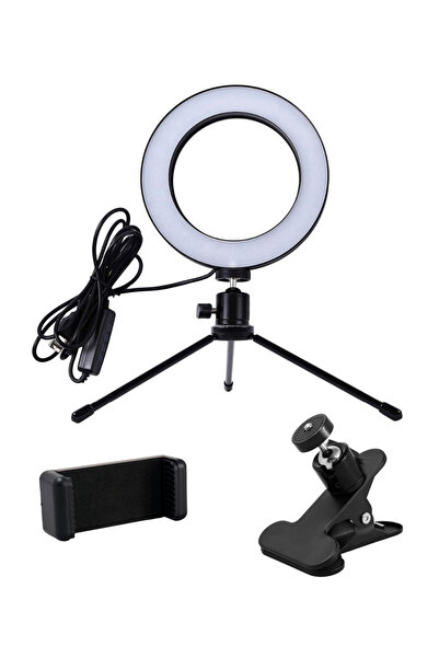 Cabletime φωτιστικό δαχτυλίδι LED CT-LRL6-PB με μίνι τρίποδα & σφιγκτήρα, βάσ...