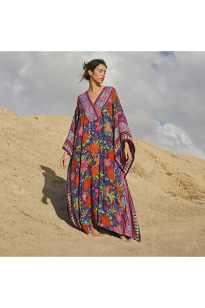Su Koleksiyon Phuket Flower-Patterned Viscose Kaftan Dress