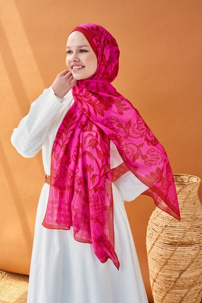 Silk Home Riva Shawl Tencel Floral Dark Pink