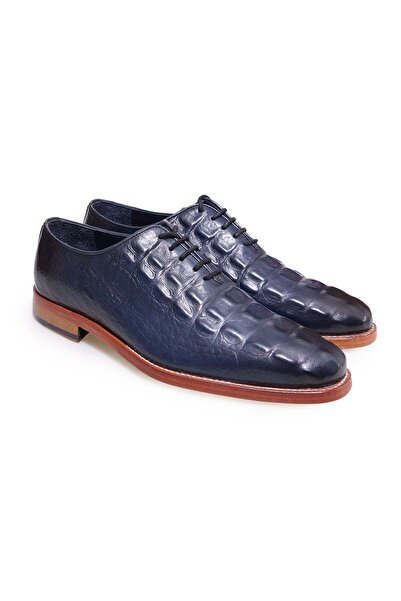 FRANCO CALVANI Dark Blue Color Lace-Up Genuine Leather Leather Sole Men's Shoes