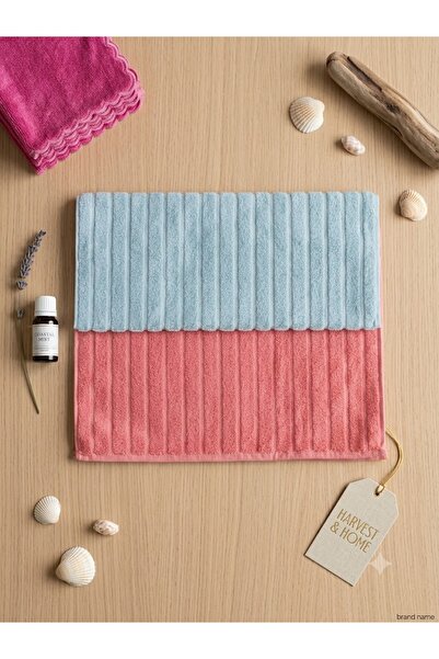 Ercahome tekstil 100% Cotton Set of 2 Foot Towels in Light Blue and Pink Color